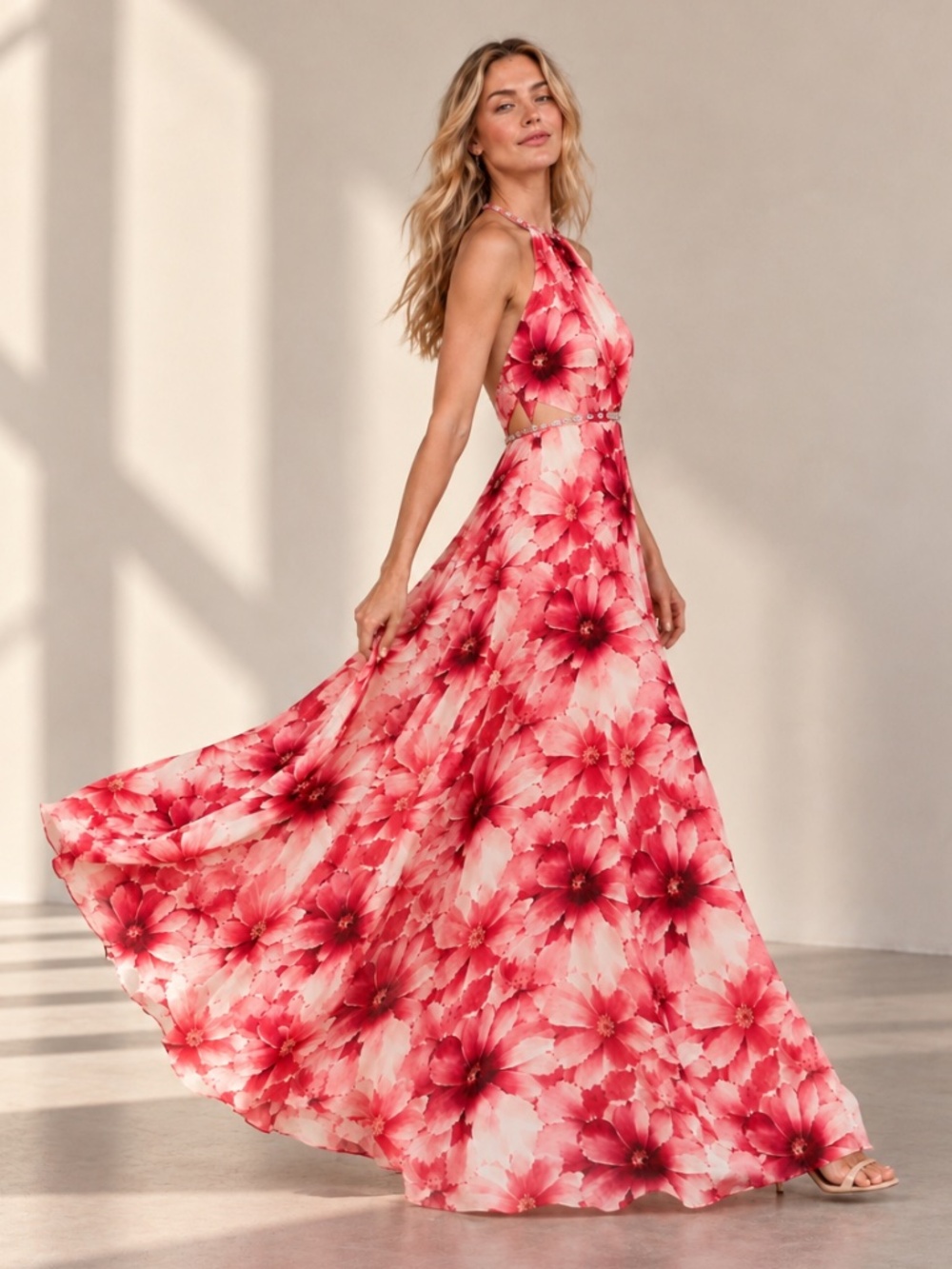 NWT Antonio Melani Derry Floral Beaded Cutout Halter Maxi Dress 6